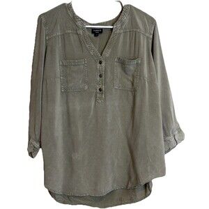 Torrid Harper Shirt Sz 1 (16-18) Women Pullover Olive Green Rayon Grunge Casual